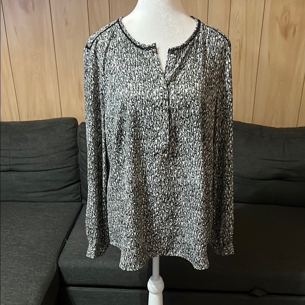 Talbots Women Monochrome Patterned Blouse Size Large